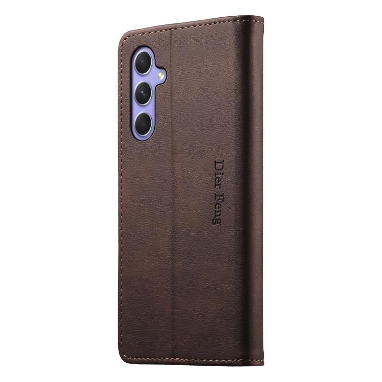 For Samsung Galaxy A54 5G Dierfeng Metal Snap Magnetic RFID Vegan Leather Phone Case