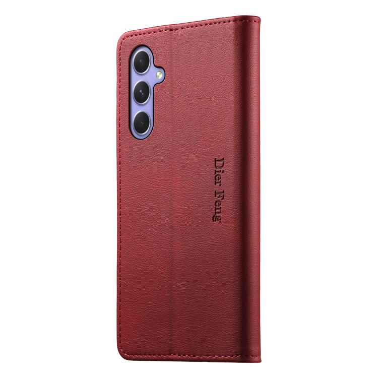 For Samsung Galaxy A54 5G Dierfeng Metal Snap Magnetic RFID Vegan Leather Phone Case