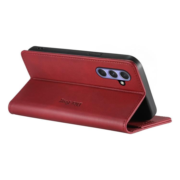 For Samsung Galaxy A54 5G Dierfeng Metal Snap Magnetic RFID Vegan Leather Phone Case