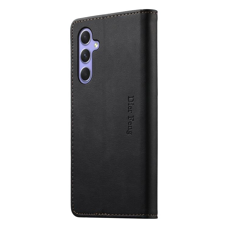 For Samsung Galaxy A55 5G Dierfeng Metal Snap Magnetic RFID Vegan Leather Phone Case