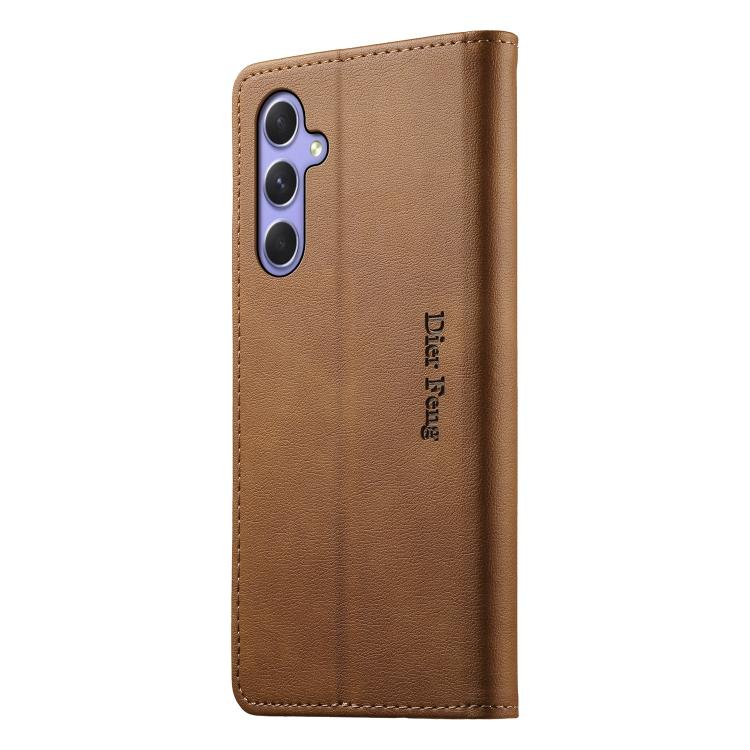 For Samsung Galaxy A55 5G Dierfeng Metal Snap Magnetic RFID Vegan Leather Phone Case