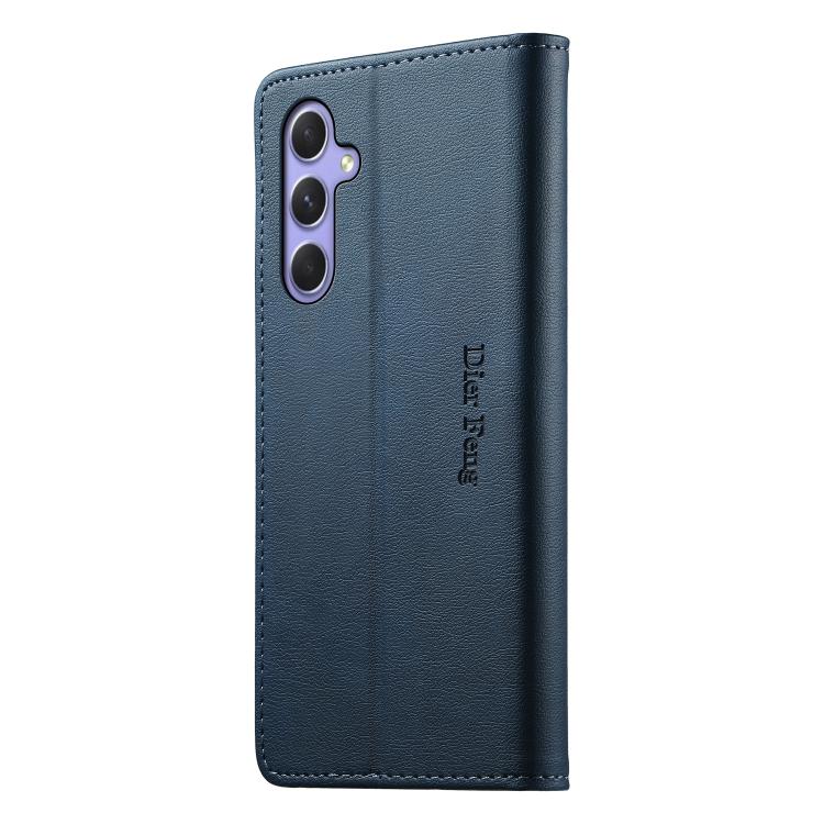 For Samsung Galaxy A55 5G Dierfeng Metal Snap Magnetic RFID Vegan Leather Phone Case