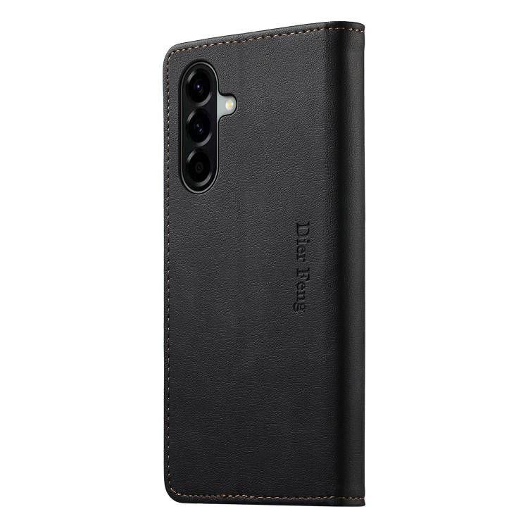For Samsung Galaxy A56 5G Dierfeng Metal Snap Magnetic RFID Vegan Leather Phone Case