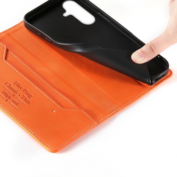 For Samsung Galaxy A56 5G Dierfeng Metal Snap Magnetic RFID Vegan Leather Phone Case