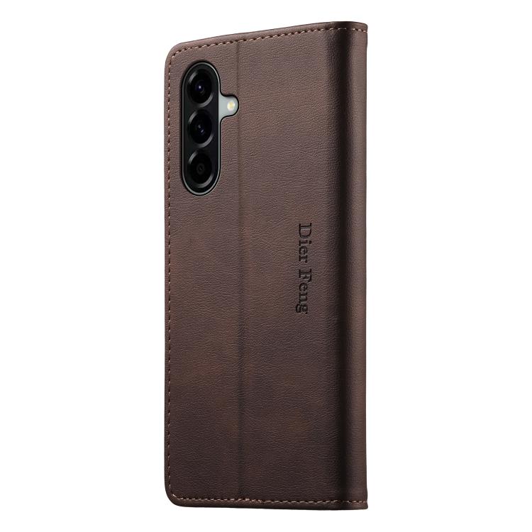 For Samsung Galaxy A57 5G Dierfeng Metal Snap Magnetic RFID Vegan Leather Phone Case