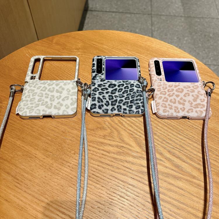 For Huawei Pura X Silver Leopard Print Side Clasp Phone Case with DIY Wrist Crossbody Strap