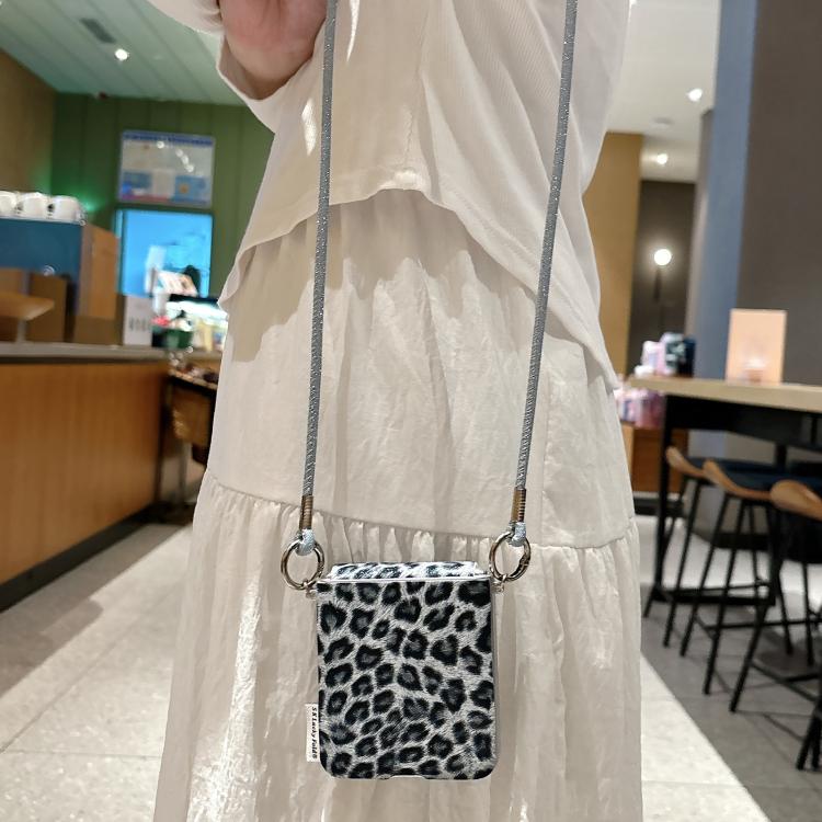 For Huawei nova Flip Silver Leopard Print Side Clasp Phone Case with DIY Wrist Crossbody Strap
