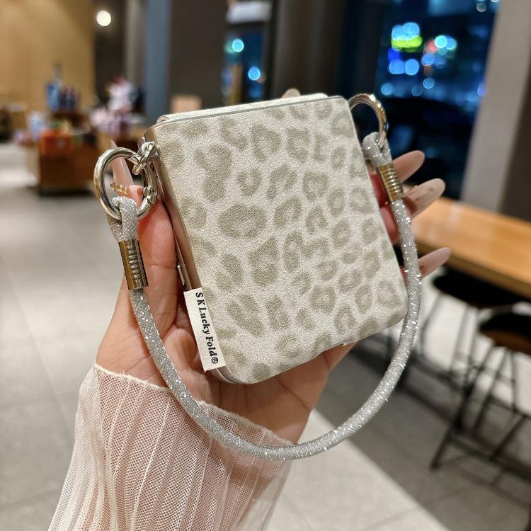 For Huawei nova Flip Silver Leopard Print Side Clasp Phone Case with DIY Wrist Crossbody Strap