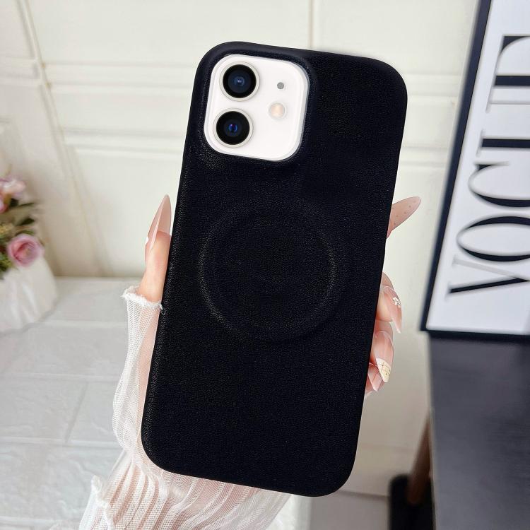 For iPhone 12 / 12 Pro Matte Velvet Finish PC + Vegan Leather Magnetic Phone Case