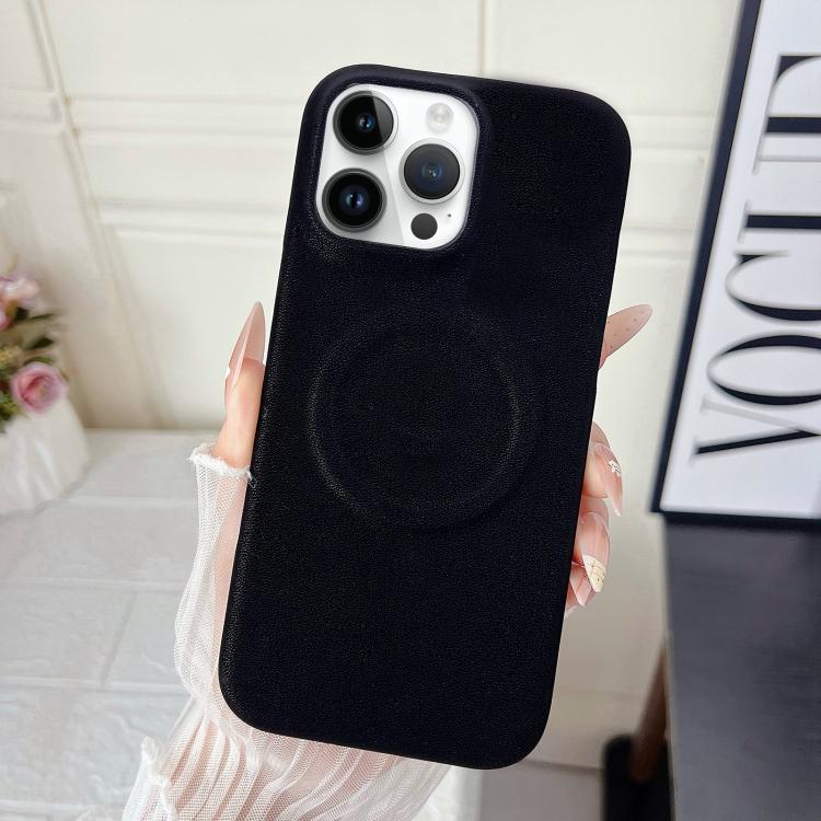 For iPhone 13 Pro Max Matte Velvet Finish PC + Vegan Leather Magnetic Phone Case