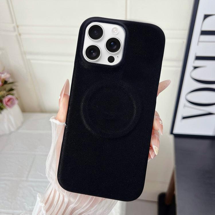 For iPhone 16 Pro Matte Velvet Finish PC + Vegan Leather Magnetic Phone Case