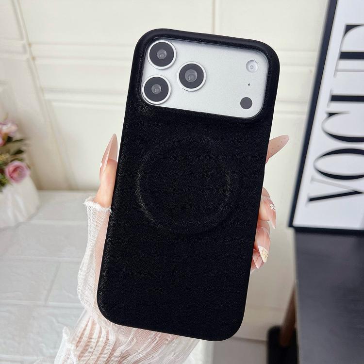 For iPhone 17 Pro Max Matte Velvet Finish PC + Vegan Leather Magnetic Phone Case