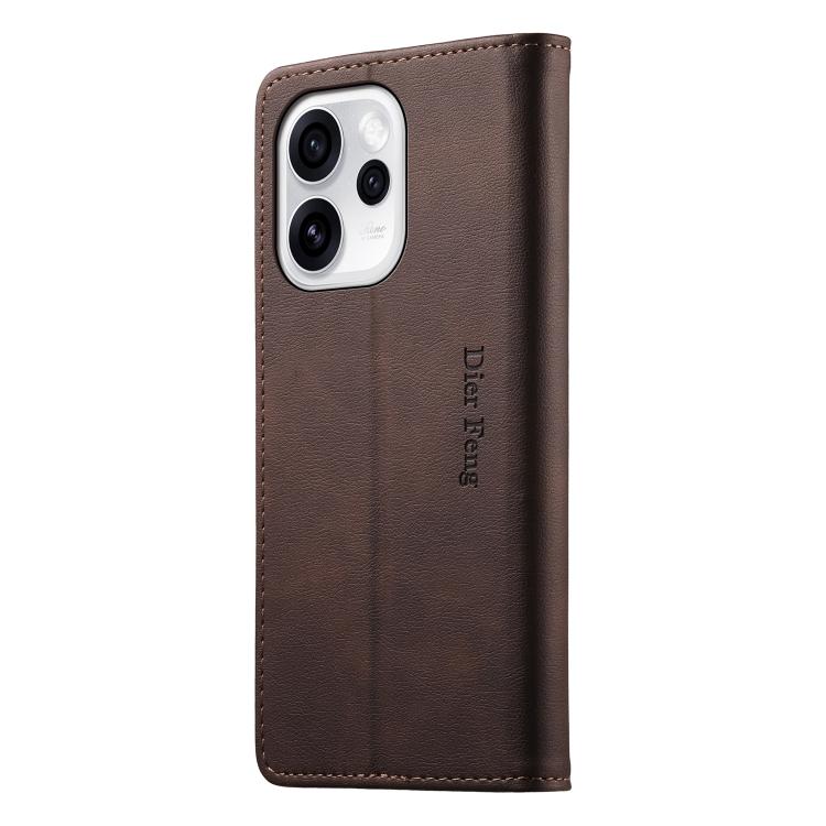 For OPPO Reno15 Pro / Reno15 Pro Max 5G Global Dierfeng Metal Snap Magnetic RFID Vegan Leather Phone Case