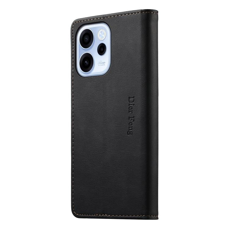For OPPO Reno15 F 5G Dierfeng Metal Snap Magnetic RFID Vegan Leather Phone Case