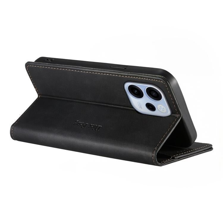 For OPPO Reno15 F 5G Dierfeng Metal Snap Magnetic RFID Vegan Leather Phone Case