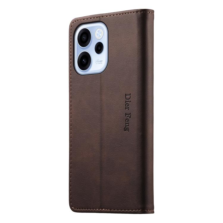 For OPPO Reno15 F 5G Dierfeng Metal Snap Magnetic RFID Vegan Leather Phone Case