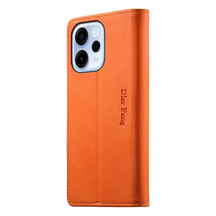 For OPPO Reno15 F 5G Dierfeng Metal Snap Magnetic RFID Vegan Leather Phone Case