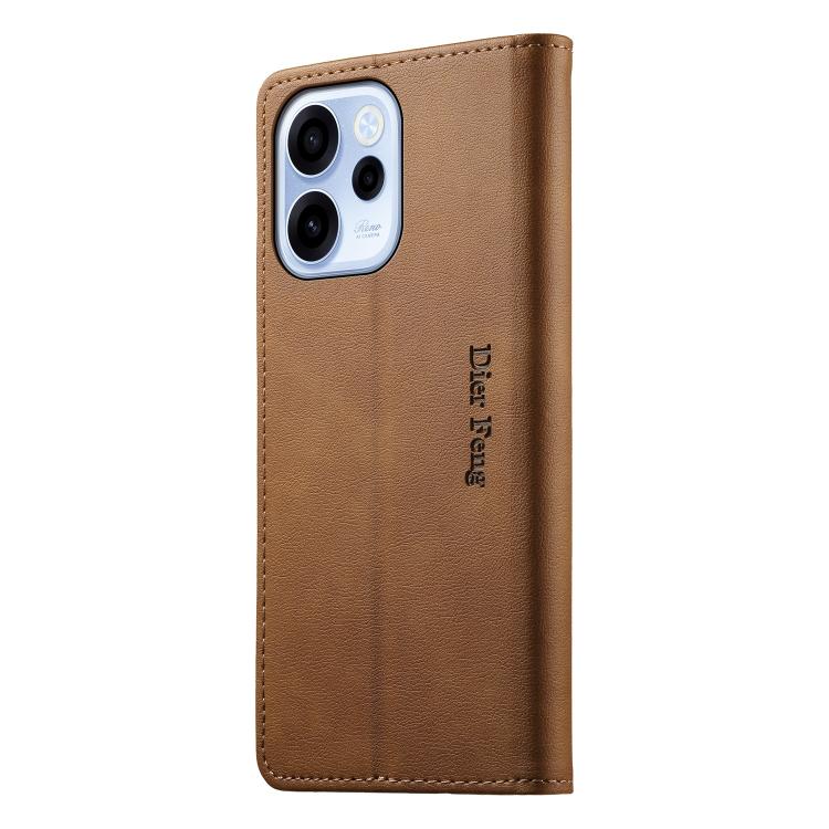 For OPPO Reno15 F 5G Dierfeng Metal Snap Magnetic RFID Vegan Leather Phone Case