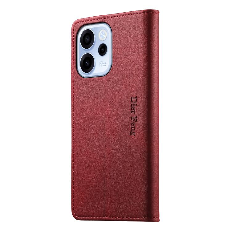 For OPPO Reno15 F 5G Dierfeng Metal Snap Magnetic RFID Vegan Leather Phone Case