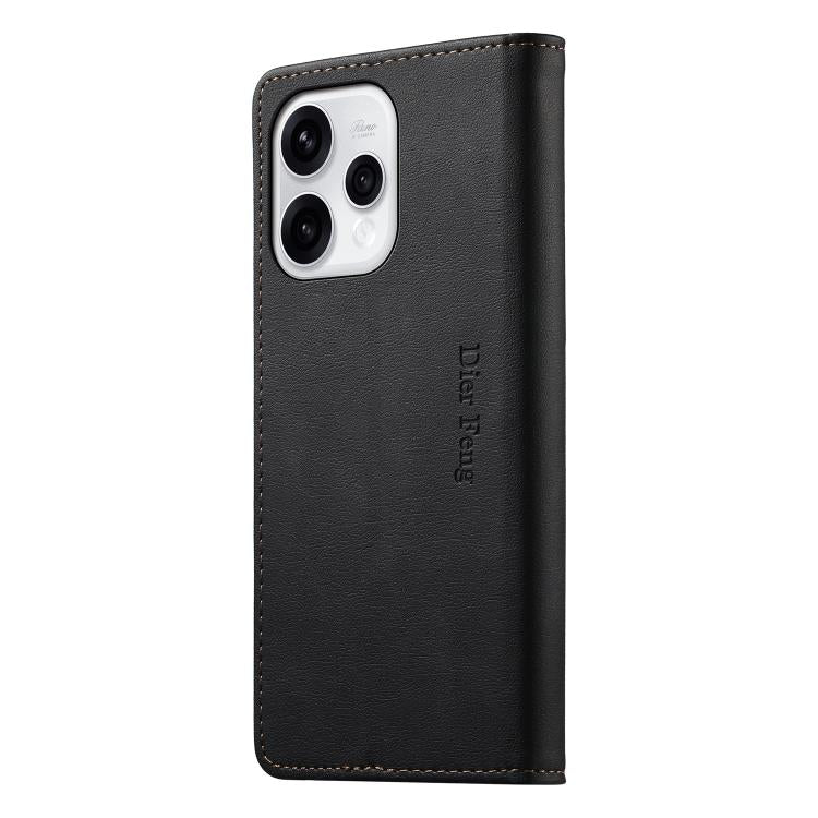 For OPPO Reno15 5G Global / Reno 15c 5G Dierfeng Metal Snap Magnetic RFID Vegan Leather Phone Case