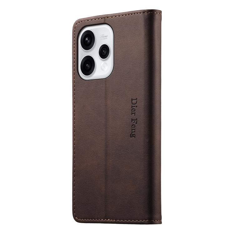 For OPPO Reno15 5G Global / Reno 15c 5G Dierfeng Metal Snap Magnetic RFID Vegan Leather Phone Case