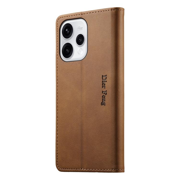 For OPPO Reno15 5G Global / Reno 15c 5G Dierfeng Metal Snap Magnetic RFID Vegan Leather Phone Case