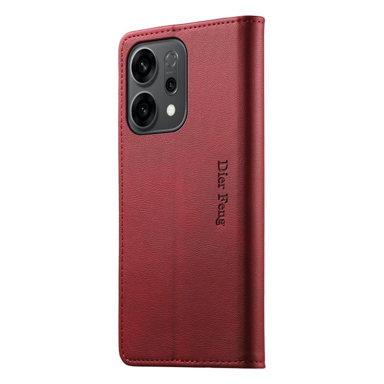 For OPPO Reno14 Global / Reno14 F 5G Dierfeng Metal Snap Magnetic RFID Vegan Leather Phone Case