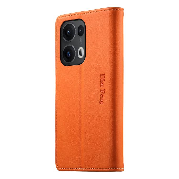For OPPO Reno13 Pro Global Dierfeng Metal Snap Magnetic RFID Vegan Leather Phone Case