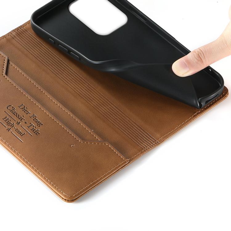 For OPPO Reno13 Pro Global Dierfeng Metal Snap Magnetic RFID Vegan Leather Phone Case