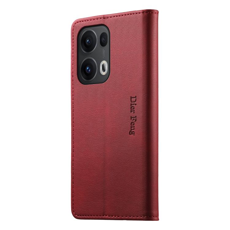 For OPPO Reno13 Pro Global Dierfeng Metal Snap Magnetic RFID Vegan Leather Phone Case