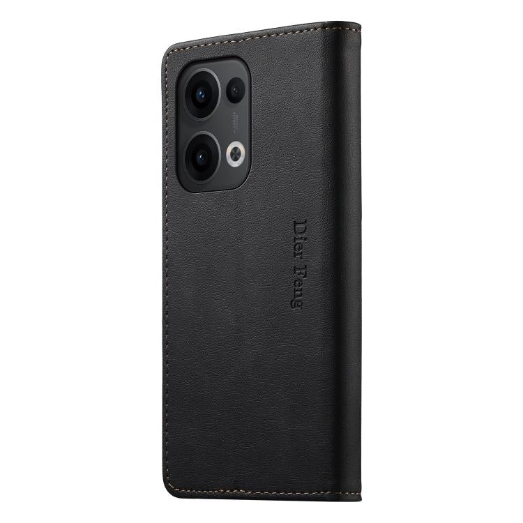 For OPPO Reno13 Global Dierfeng Metal Snap Magnetic RFID Vegan Leather Phone Case