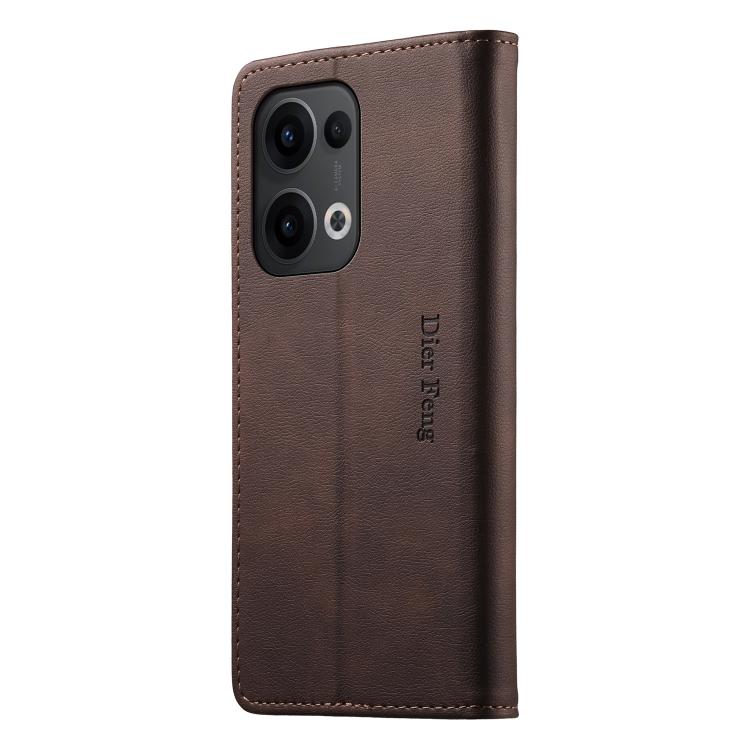 For OPPO Reno13 Global Dierfeng Metal Snap Magnetic RFID Vegan Leather Phone Case