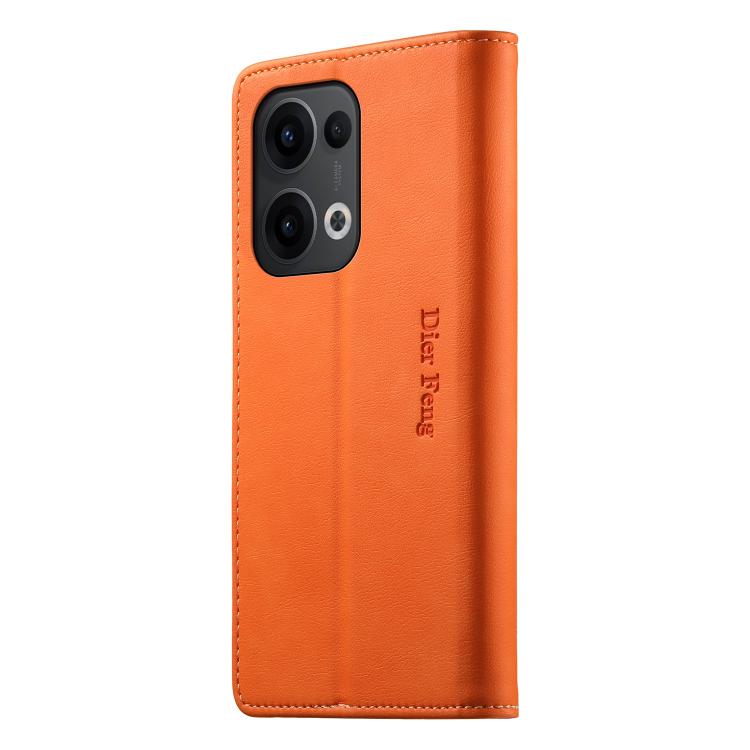 For OPPO Reno13 Global Dierfeng Metal Snap Magnetic RFID Vegan Leather Phone Case