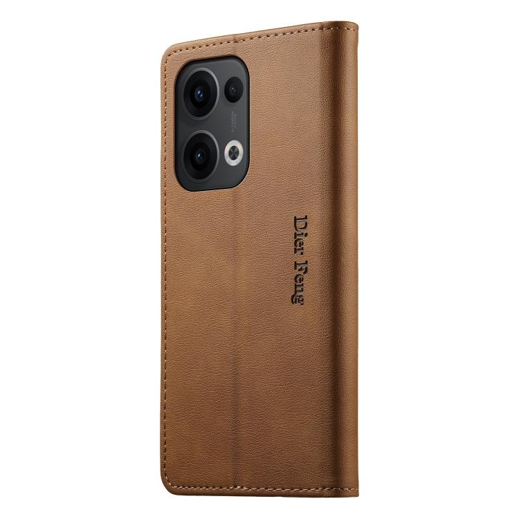 For OPPO Reno13 Global Dierfeng Metal Snap Magnetic RFID Vegan Leather Phone Case