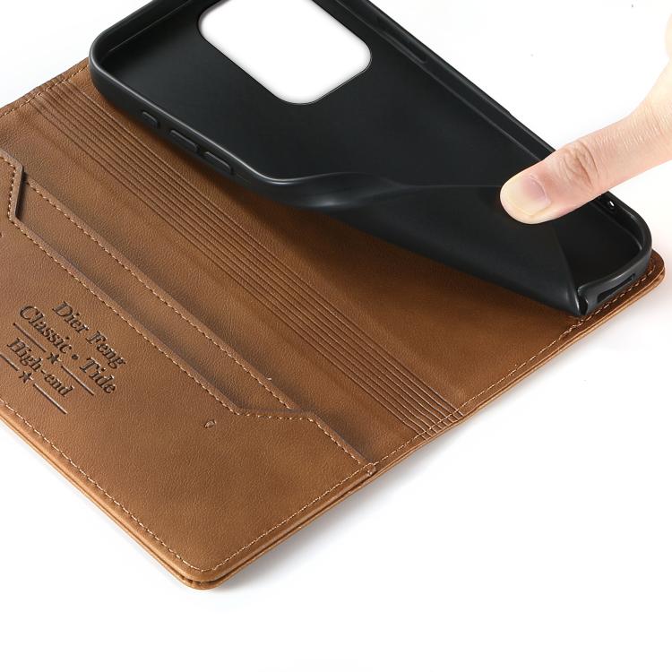 For OPPO Reno13 Global Dierfeng Metal Snap Magnetic RFID Vegan Leather Phone Case