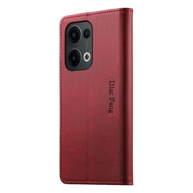 For OPPO Reno13 Global Dierfeng Metal Snap Magnetic RFID Vegan Leather Phone Case