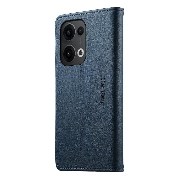 For OPPO Reno13 Global Dierfeng Metal Snap Magnetic RFID Vegan Leather Phone Case