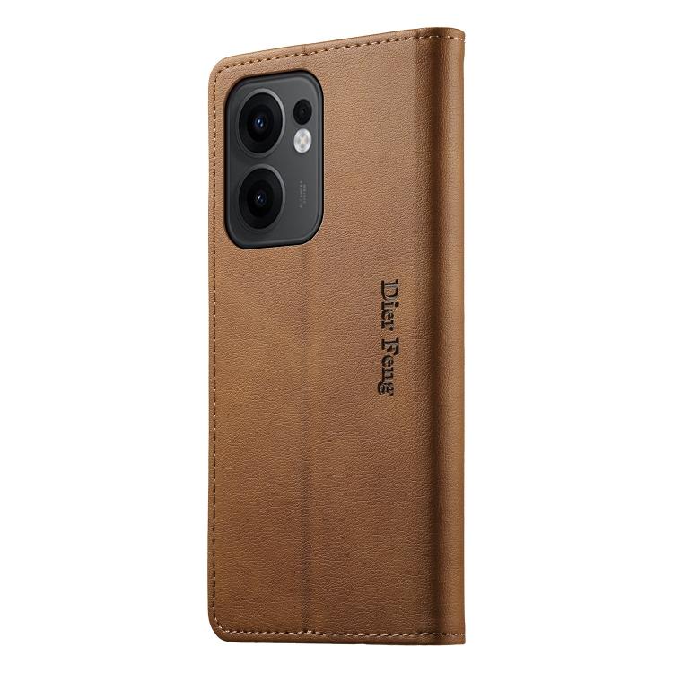 For OPPO Reno13 F 5G Dierfeng Metal Snap Magnetic RFID Vegan Leather Phone Case