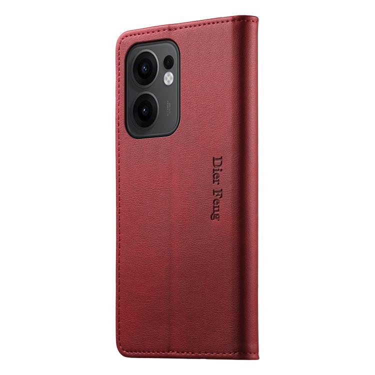 For OPPO Reno13 F 5G Dierfeng Metal Snap Magnetic RFID Vegan Leather Phone Case