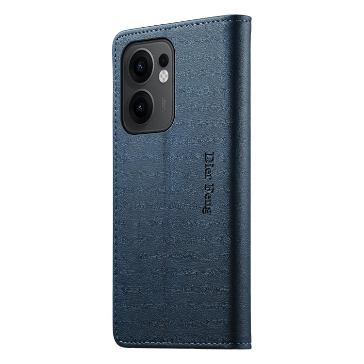 For OPPO Reno13 F 5G Dierfeng Metal Snap Magnetic RFID Vegan Leather Phone Case