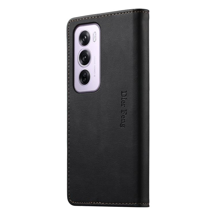For OPPO Reno12 Pro Global Dierfeng Metal Snap Magnetic RFID Vegan Leather Phone Case