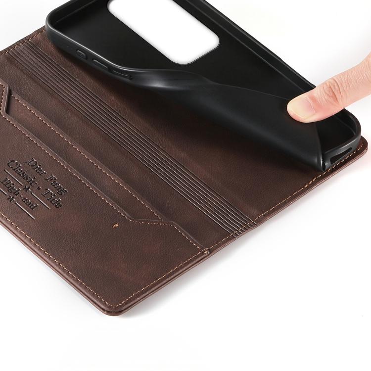For OPPO Reno12 Pro Global Dierfeng Metal Snap Magnetic RFID Vegan Leather Phone Case