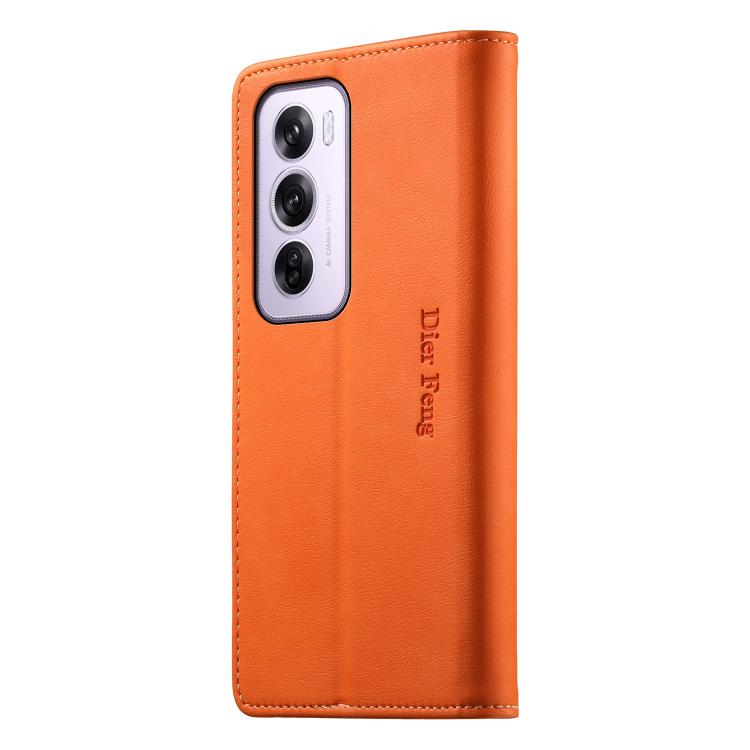 For OPPO Reno12 Pro Global Dierfeng Metal Snap Magnetic RFID Vegan Leather Phone Case
