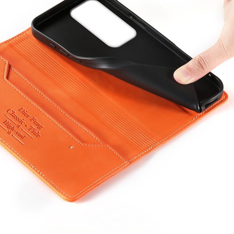 For OPPO Reno12 Pro Global Dierfeng Metal Snap Magnetic RFID Vegan Leather Phone Case