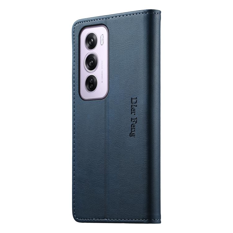 For OPPO Reno12 Pro Global Dierfeng Metal Snap Magnetic RFID Vegan Leather Phone Case