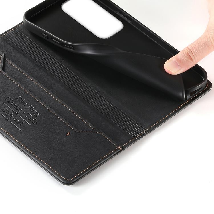 For OPPO Reno12 Global Dierfeng Metal Snap Magnetic RFID Vegan Leather Phone Case