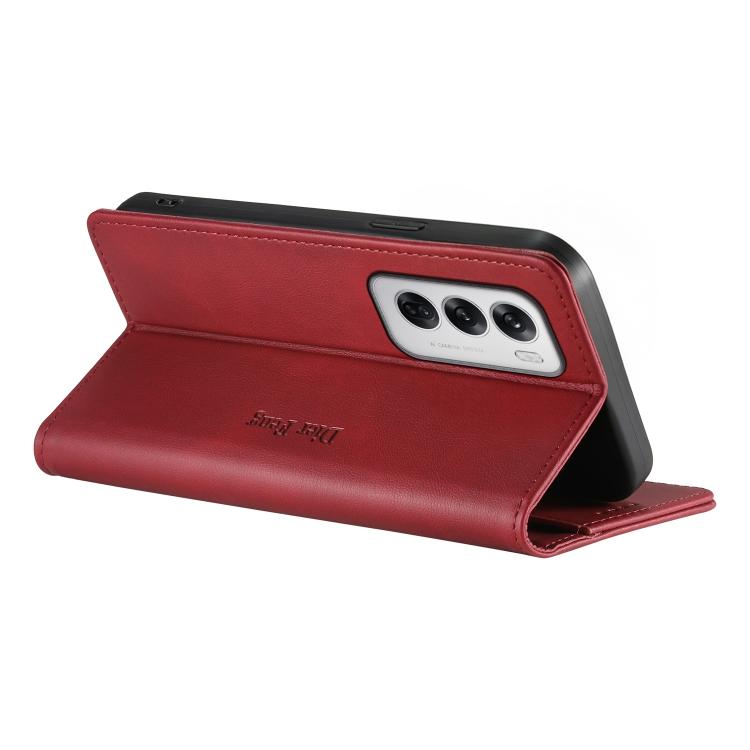 For OPPO Reno12 Global Dierfeng Metal Snap Magnetic RFID Vegan Leather Phone Case