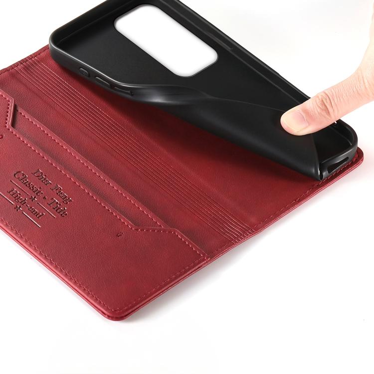 For OPPO Reno12 Global Dierfeng Metal Snap Magnetic RFID Vegan Leather Phone Case