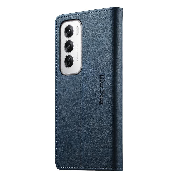 For OPPO Reno12 Global Dierfeng Metal Snap Magnetic RFID Vegan Leather Phone Case