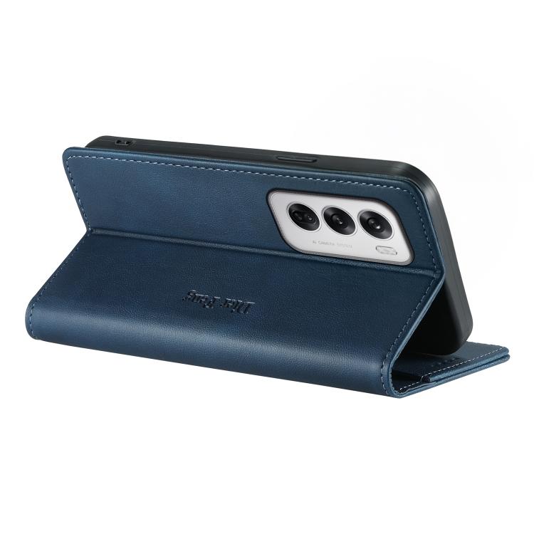 For OPPO Reno12 Global Dierfeng Metal Snap Magnetic RFID Vegan Leather Phone Case